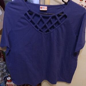 Blue Short Sleeve Cut Out T-Shirt